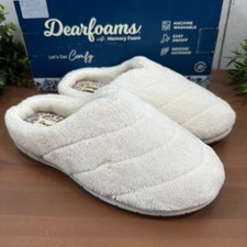 Dearfoams Women's Memory Foams Comfy White Slippers Size L 9-10 
