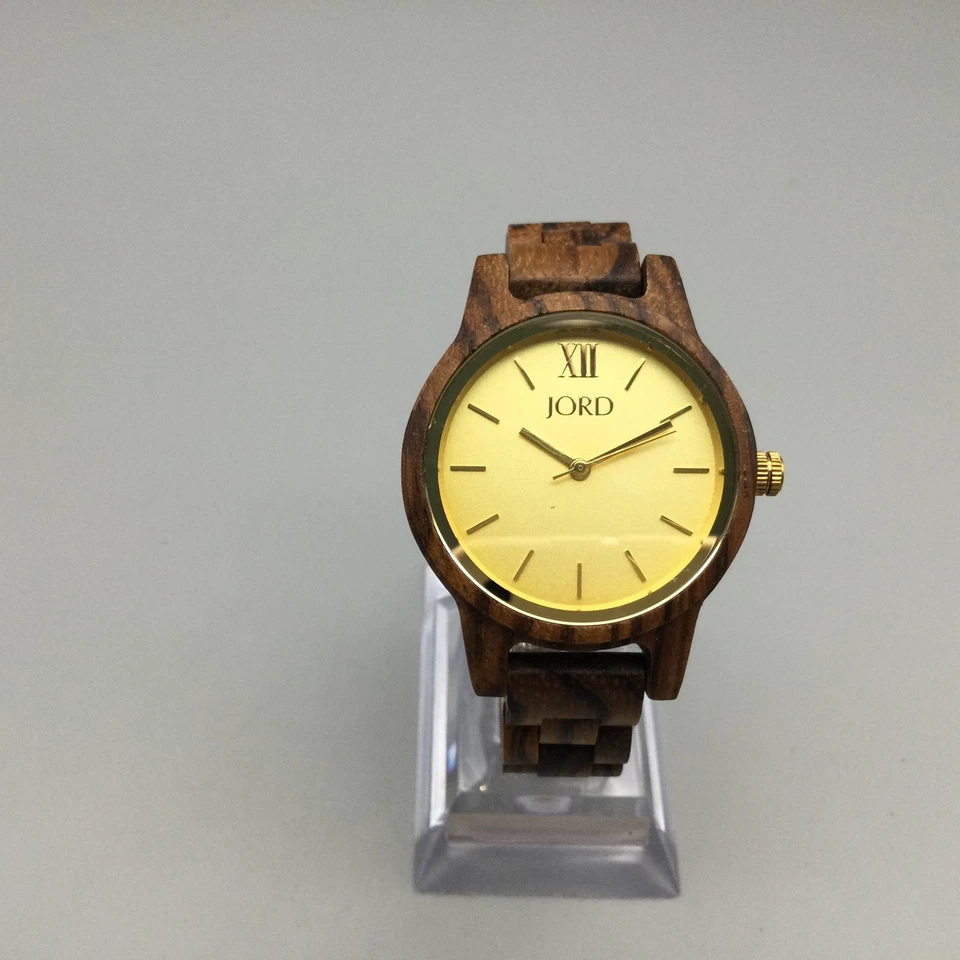 Reloj JORD Madera de Cebra 35mm Hombre Mujer Tono Dorado Banda Madera Batería Nueva 6.25" Foto 2 de 4