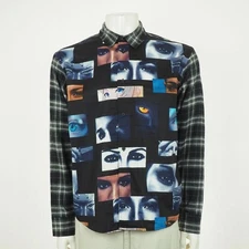 New Huf Button Down Shirt Mens Medium Black Optic Eyes AOP Eye Cotton Blend