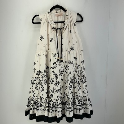 Philosophy Natural Peasant Cottage Cream Black Floral Tiered Cotton Dress Sz M
