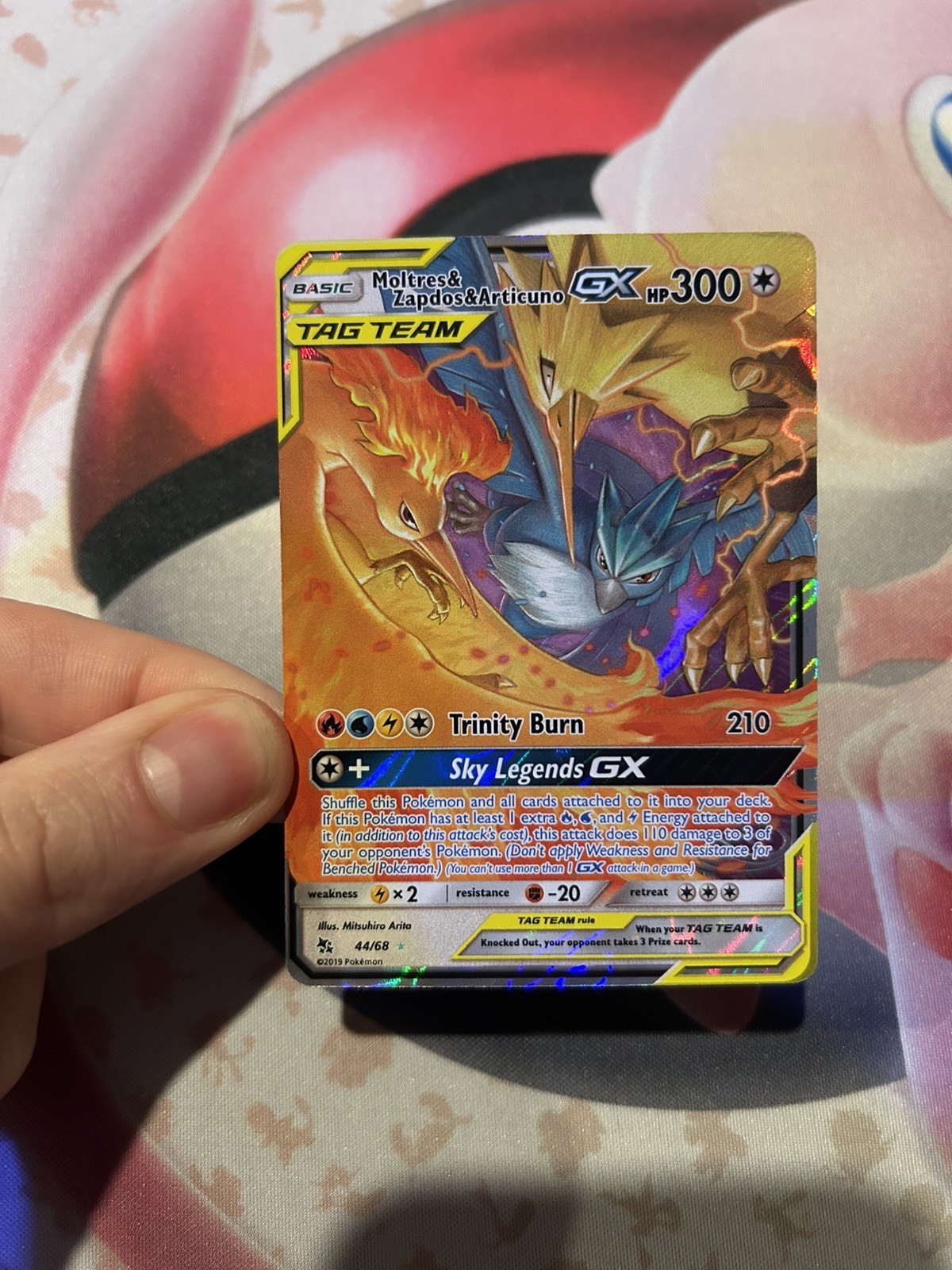 Pokemon Card Moltres & Zapdos & Articuno 44/68 NM Hidden Fates GX TCG