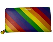 BALENCIAGA Smooth Calfskin Logo Rainbow Ville Continental Zip Around Wallet