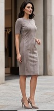 NWT Elie Tahari Emily in Horizon Mixed Media Suede Leather Sheath Dress 8 $898