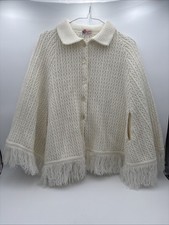 Vintage Americana Poncho Shawl Cape 100 Acrylic Pealized Buttons Hand Arm Slits