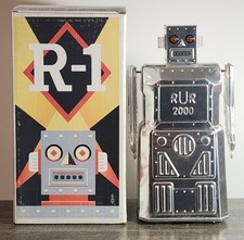 Battery Operated Bump N Go Tin R-1 Robot One Rocket USA RUR 2000 W/Box As is