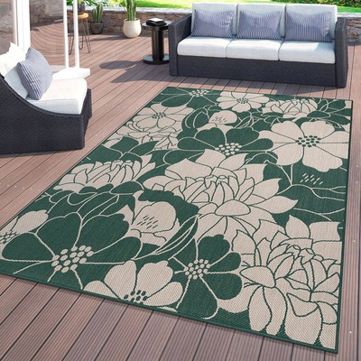 Rugshop Outdoor Carpet Modern Floral Flowers Textured Indoor Outdoor Rugs Green
