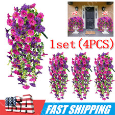4PCS Artificial Morning Glory Vines UV Resistant Hanging Flowers Outdoor Decor