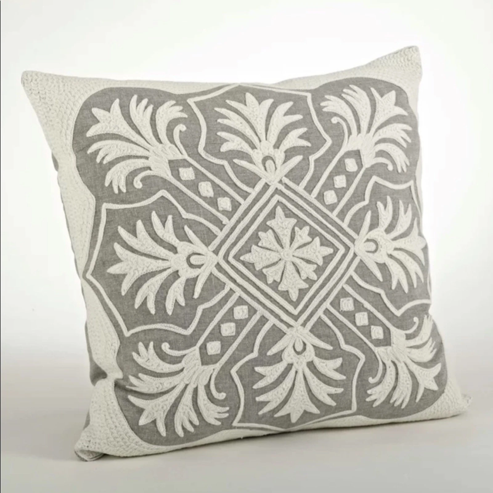 Design Inspiration Gabriela Embroidered Cotton Throw Pillow Cover only, 18”x18”