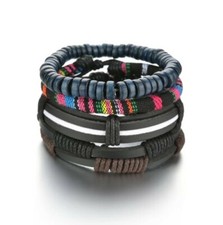 New Trendy Retro 4pcs/Set Bracelets Bangles Men's Multilayer Leather Fashion