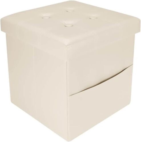 FujDun Folding Storage Ottoman with Side 15*15*15 inches, Beige