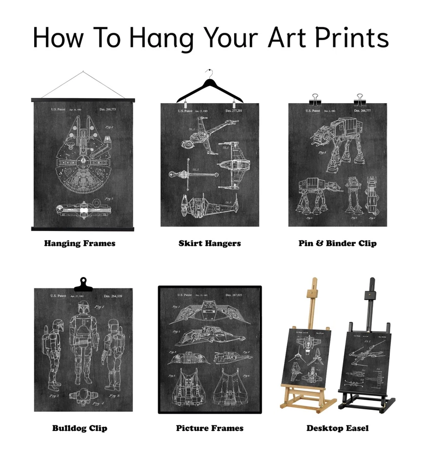 Set of 8 Star Wars 8x10 Patent Prints Starwars Wall Art Decor Posters Gifts Men - Image 2 of 4