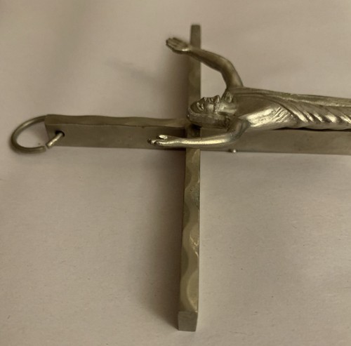 Vtg Silver Metal Cross Crucifix with Pewter Risen Christ Corpus 9.75” X 5” - Picture 4 of 14