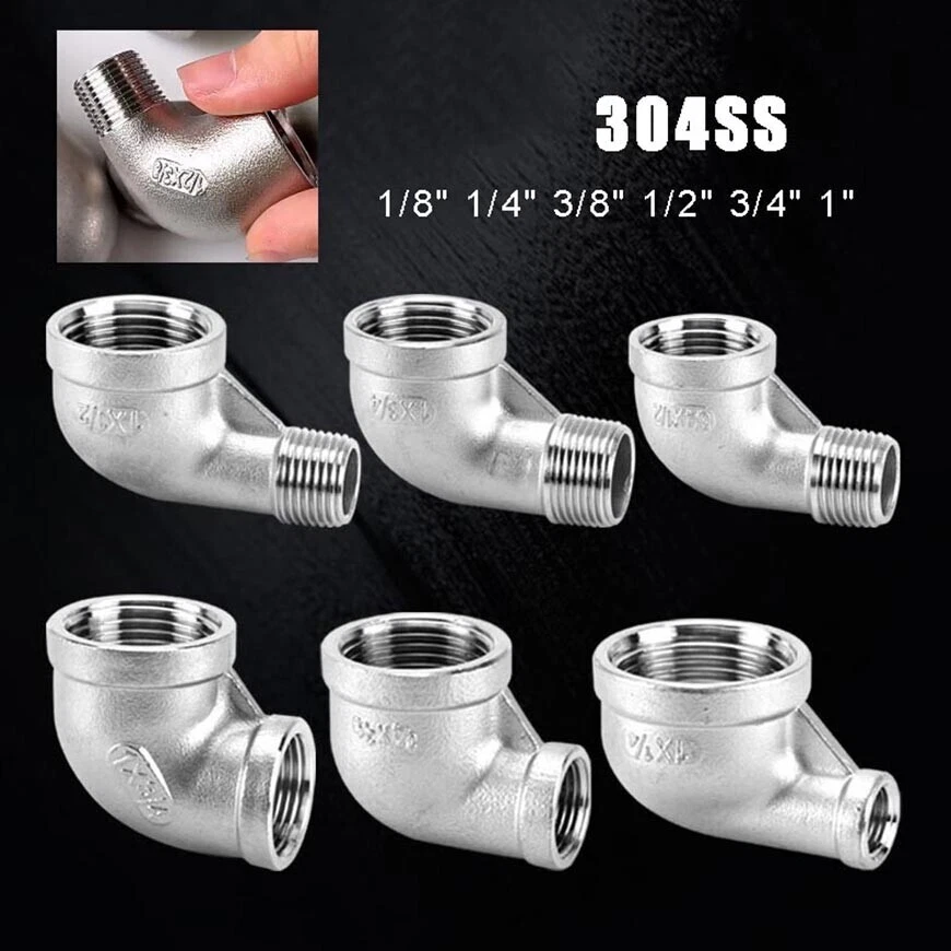 Stainless Steel BSP Female 90° Elbow Adaptors Pipe Fitting Connector 1/8"-1" - Image 2 of 4