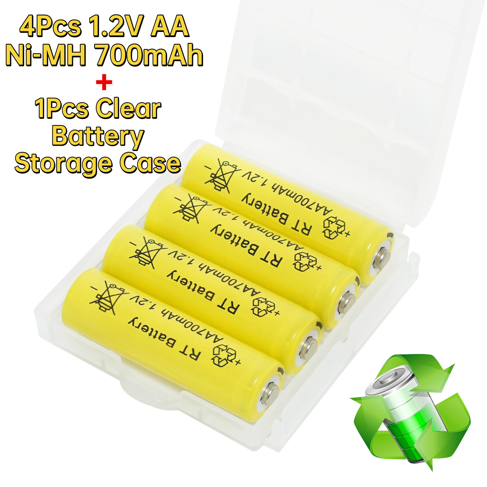 4X 1.2v Ni-MH AA 700mAh Rechargeable Batteries for Solar Lights with Battery Box