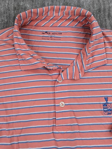 Peter Millar Seaside Polo Shirt Mens XL Pink Blue Striped Short Sleeve Pima - Picture 4 of 10