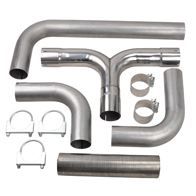 4'' Inch T Pipe Kit Dual Silver Exhaust Stack System Dual Diesel Stack Kit Co...