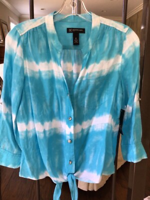 INC INT. Concepts NEW Women Cotton 4 Petite Tie Dye Tie Front Button Down Shirt 