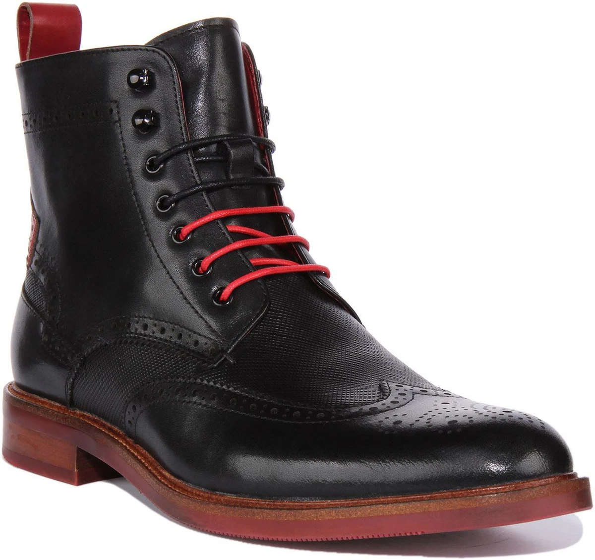 Justinreess England Cameron Mens Brogue Boots In Black Red Size UK 6 12