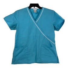 SB Scrubs Scrub Top Womans Size Small Solid Blue With White Trim