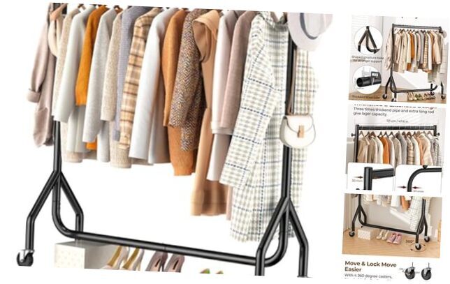 Heavy Duty 48-Inch Rolling Clothes Rack Holds 420 lbs in Black-image