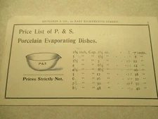 Antique 1900's P & S Porcelain Medical Evaporating Dishes/Crucibles Brochure 