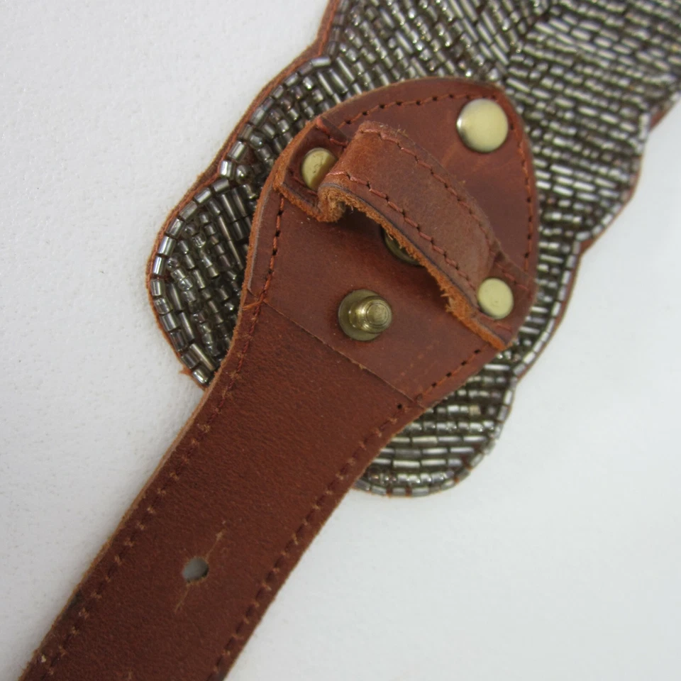 Sin Marca Mujer XS - Pequeño Cinturón Boho Cuero Marrón Plateado Cuentas 27" - 28" Foto 4 de 4