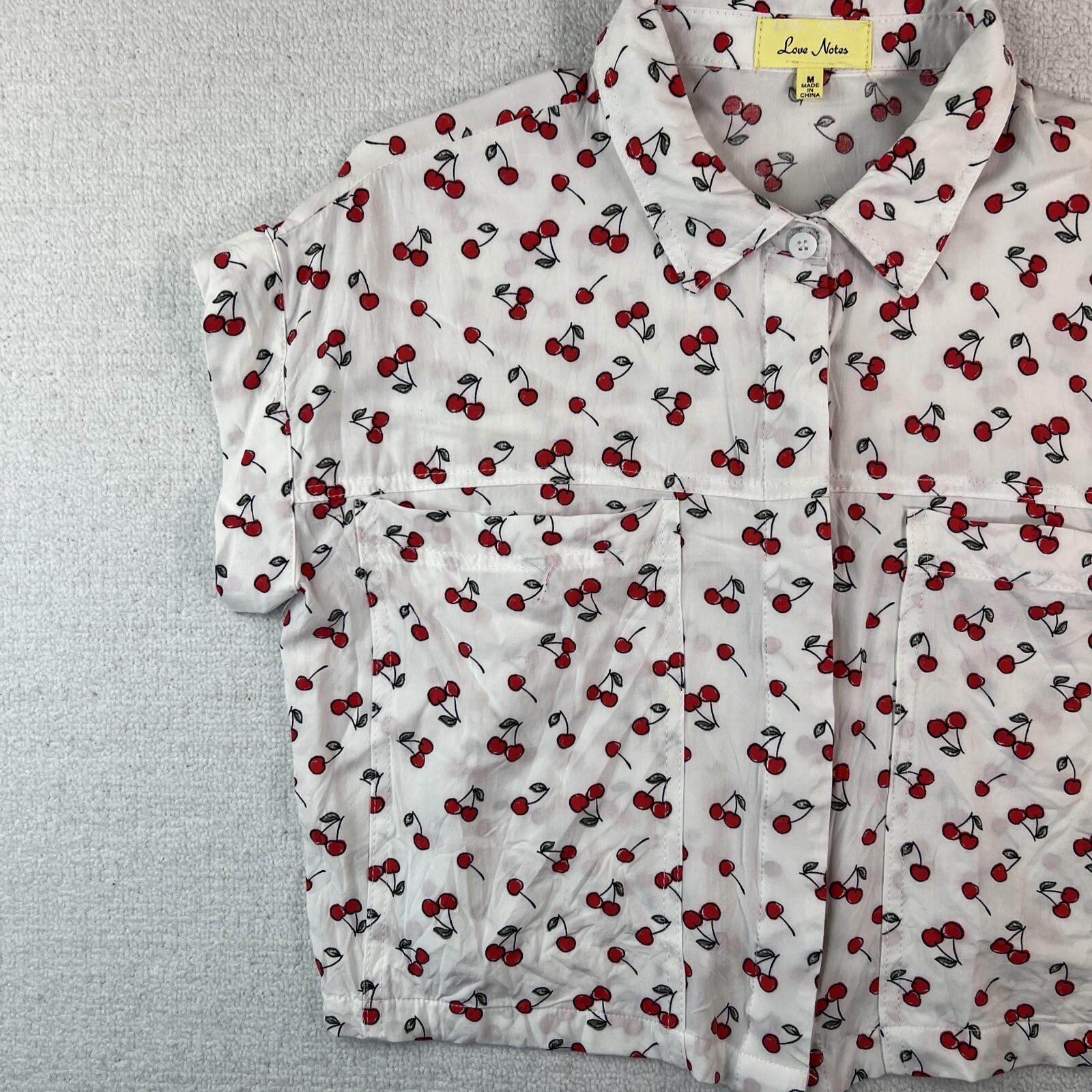 Love Notes Cherry Print Cropped Button Up Top Wom… - image 5