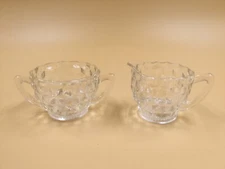 JEANETTE GLASS CUBE SUGAR BOWL CREAMER CLEAR GLASS CUBIST