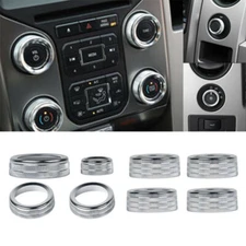 8pcs AC Radio Switch Release Mirrors 4WD Knob Ring Trim for Ford F150 2013 2014