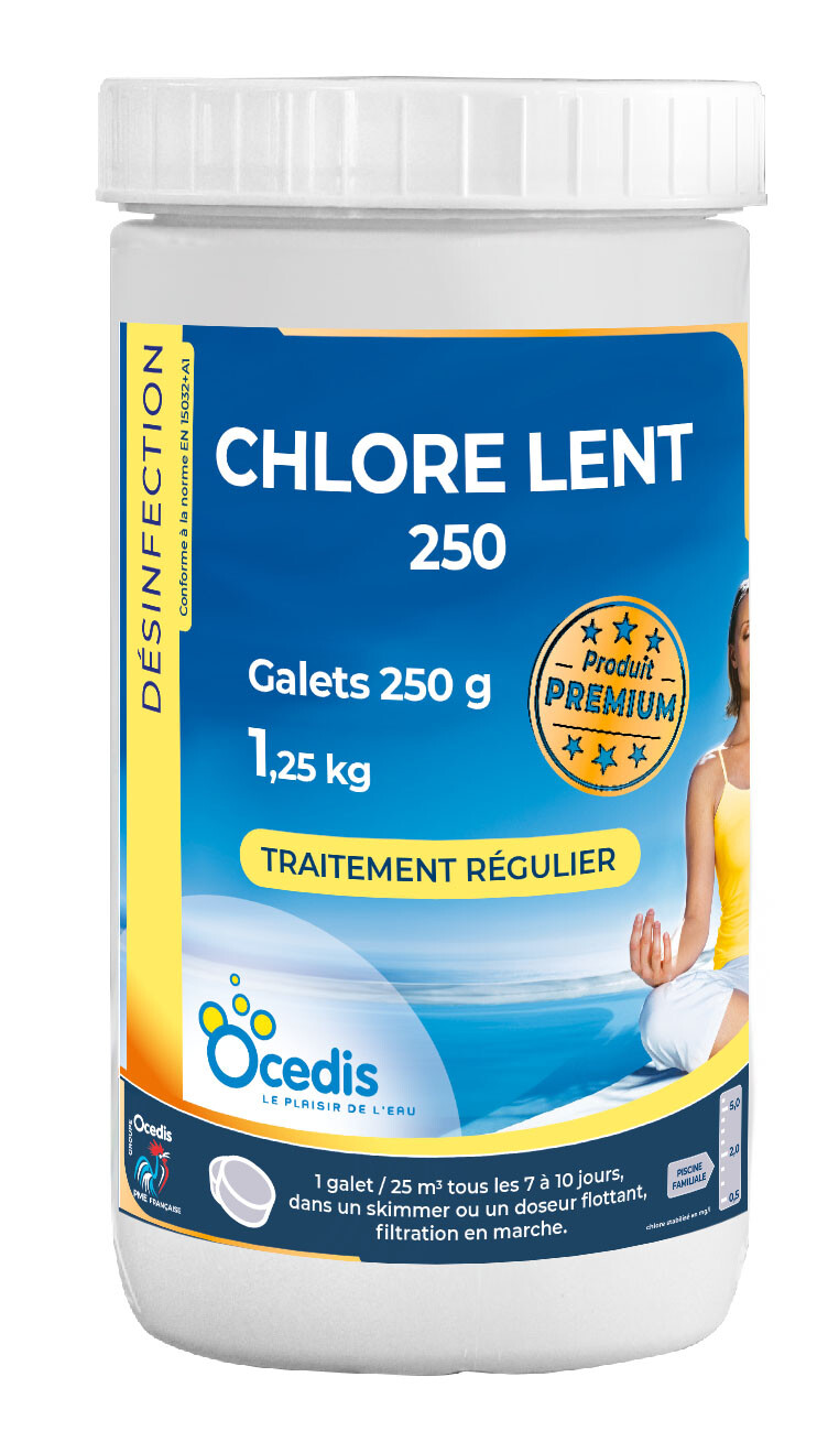 Chlore lent Ocedis 1,25kg contre l'eau trouble de la piscine