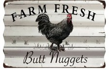 FARM FRESH Butt Nuggets Metal Retro Sign Ripple 8" x 12"  
