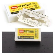 20 Double Edge Razor Blades Feather High-Stainless Platinum Made In Japan
