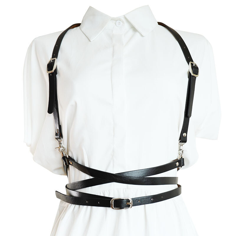 Women Faux Leather Body Harness Waist Belt Punk Gothic Bra