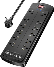Power Strip, Nuetsa Surge Protector with 12 Outlets and 4 USB Ports, 6 Feet Flat