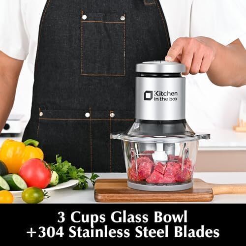 Mini procesador de alimentos, picadora y picadora de carne de 400 W, tazón de 3 tazas - Imagen 4 de 11