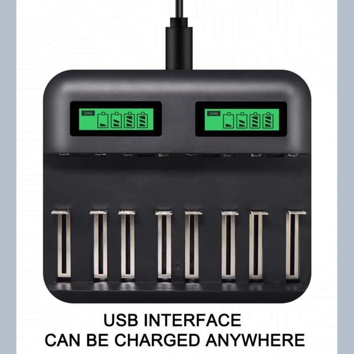 Chargeur LCD pour batterie AA AAA C D avec coupure automatique anti-surcharge