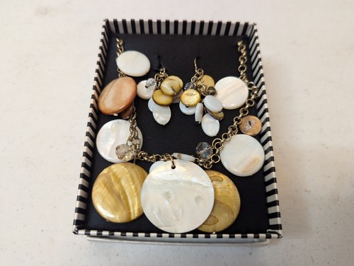 "MIXIT" Designer Brown White Yellow Disc Necklace & Earring Set