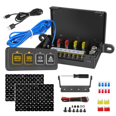Wireless 4Gang Switch Panel Circuit Control Box For LED Light Bar 12V 24V Marine