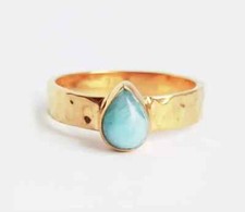 Larimar Gemstone Ring 18k Gold Plated Handmade Ring Perfect Gift For Woman's