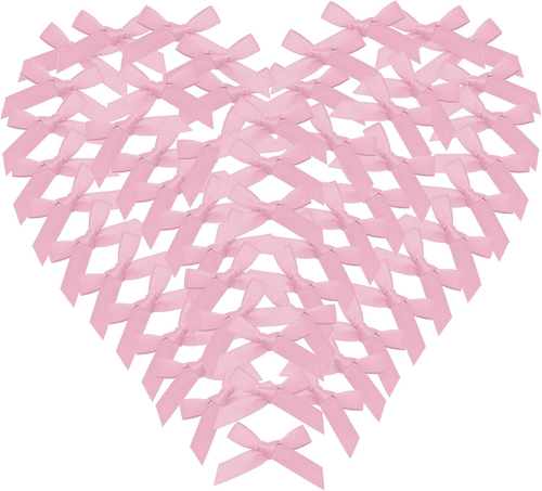50 PCS 1.5 Inch Pre-Tie Lighe Pink Satin Ribbon Mini Bows for DIY Crafts Sewing - Picture 3 of 3