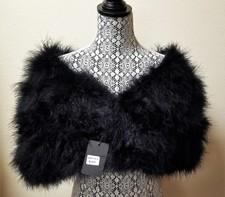 NEW BLACK GENUINE TURKEY FEATHER SOFT FLUFFY STOLE,PONCHO,SHAWL