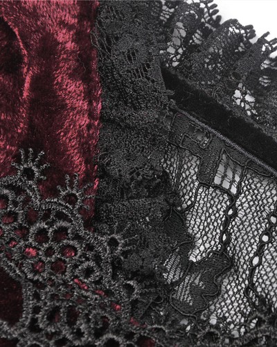 Dark In Love Gothic Punk Lolita Mini Dress Wine Red Velvet Black Lace VTG Party - Picture 11 of 13