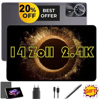 2025 Neueste Tablet 14 Zoll 24GB RAM 256GB Android15Tablet PC 2.4K 2SIM LTE 5G