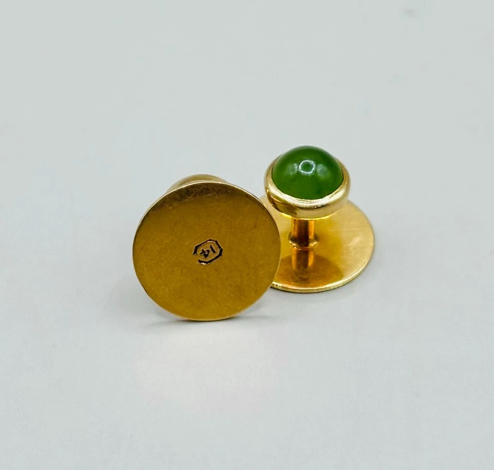 2.616g Total Weight 14k Yellow Gold Cufflinks with Jade Stones Foto 2 de 4