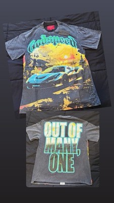 Godspeed Men's Graphic Car T-Shirt Out Of Many One Black Short Sleeve Tee