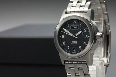 Vintage N MINT ORIS Big Crown 7501 Automatic Black Dial Day Date 34mm Mens Watch