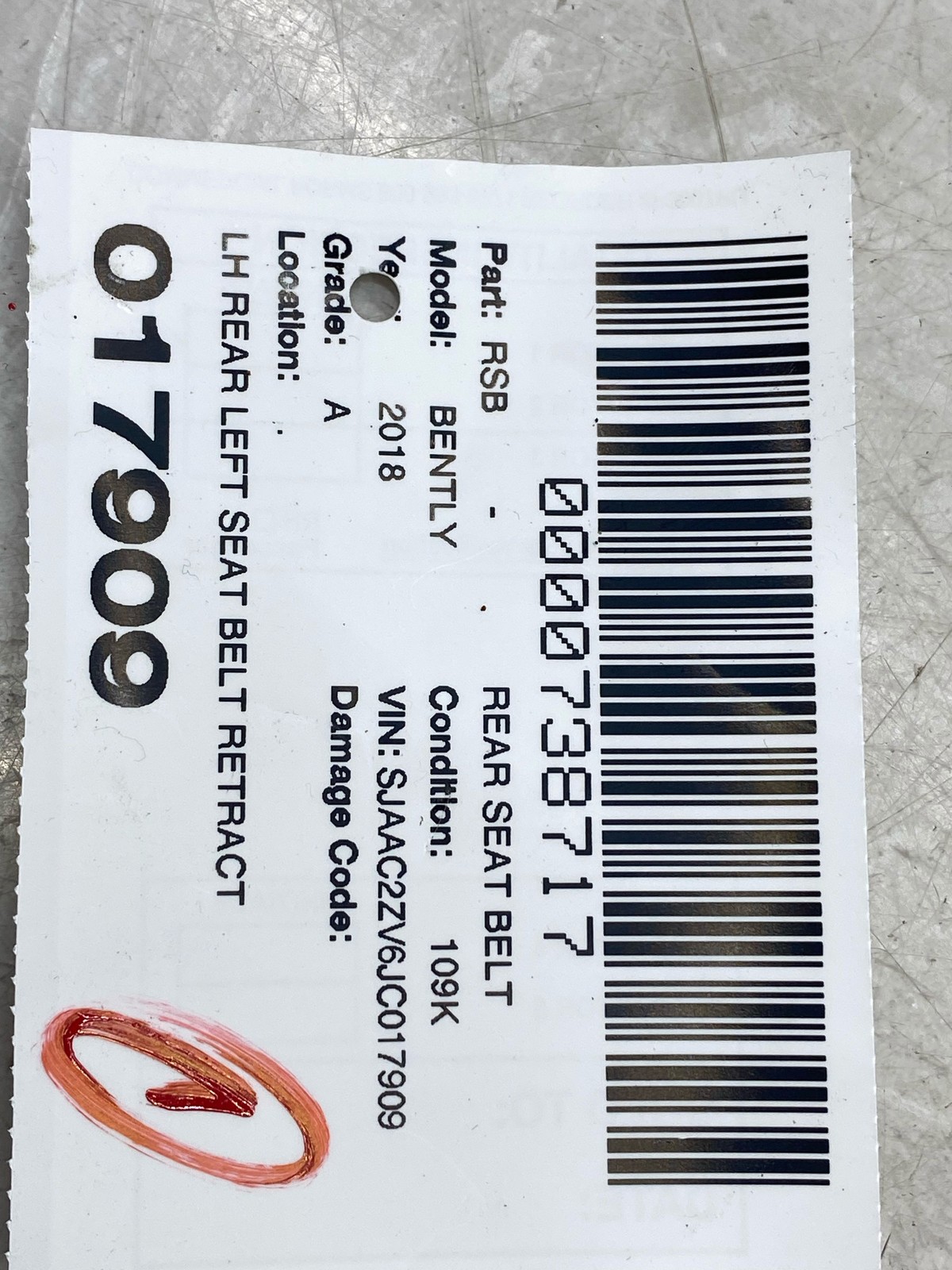 2015-2020 BENTLEY BENTAYGA OEM LH REAR LEFT SEAT BELT RETRACTOR