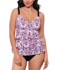 Swim Solutions Women's Printed Tiered Fauxkini One-Piece Swimsuit Magenta 18