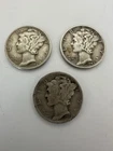 Lot Of 3 1944-45 Mercury Dime 10c Circulated 90% Silver Coin