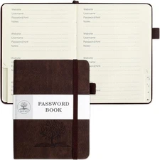 DAOFARY Password Book with Alphabetical Tabs - Small 5.6*4.3 in, Dark Brown 